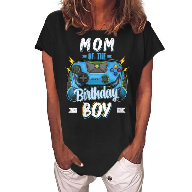Womens Mom Of The Birthday Boy Matching Family Video Gamer Party  Women's Loosen Crew Neck Short Sleeve T-Shirt
