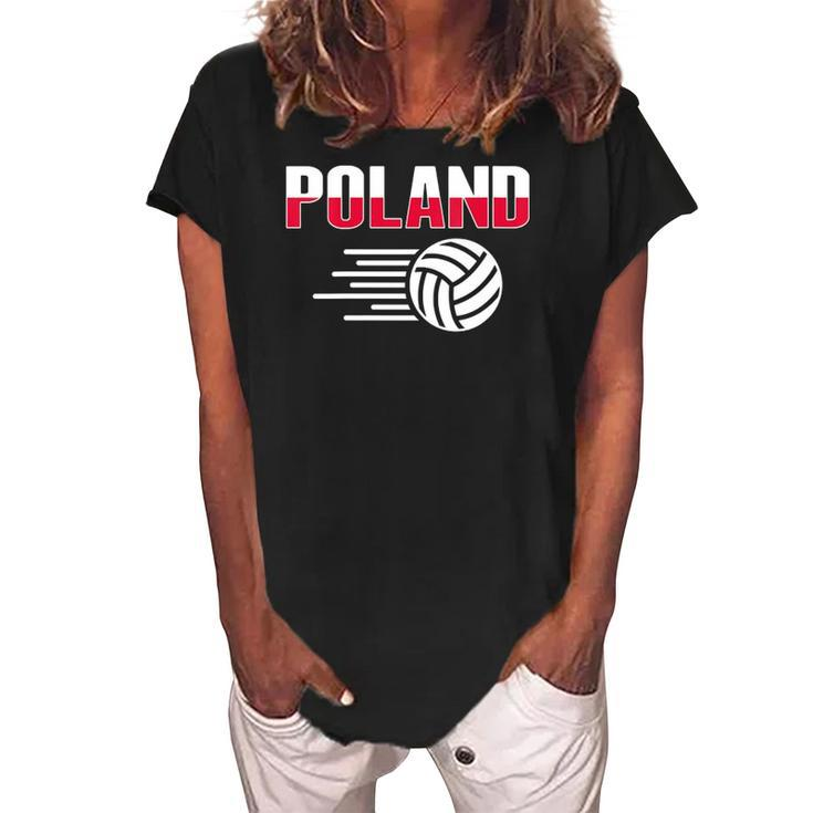 Womens Poland Volleyball Lovers Jersey - Polish Flag Sport Fans  Women's Loosen Crew Neck Short Sleeve T-Shirt