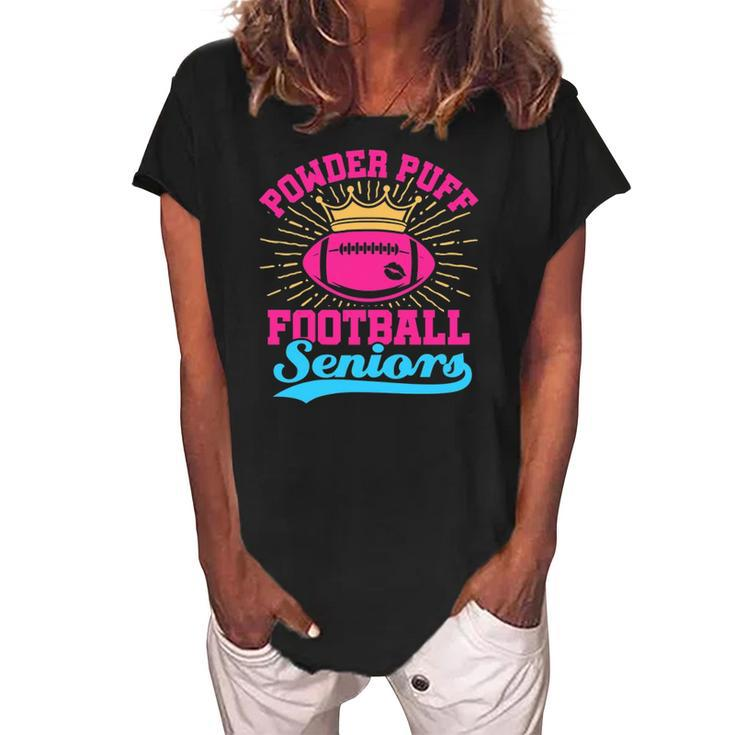 Womens Powder Puff Football Seniors Women's Loosen Crew Neck Short Sleeve T-Shirt