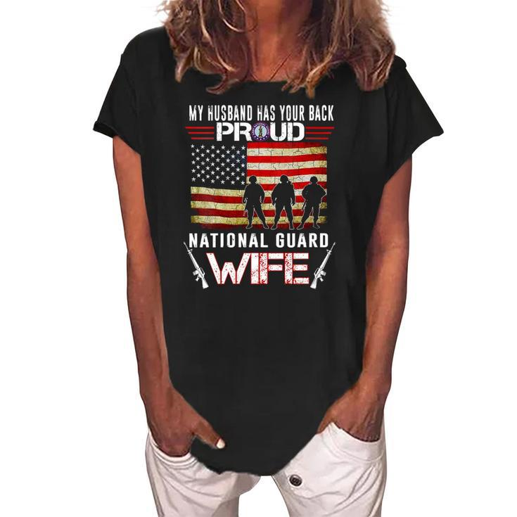 Womens Proud Army National Guard Wife US Military Gift Women's Loosen Crew Neck Short Sleeve T-Shirt