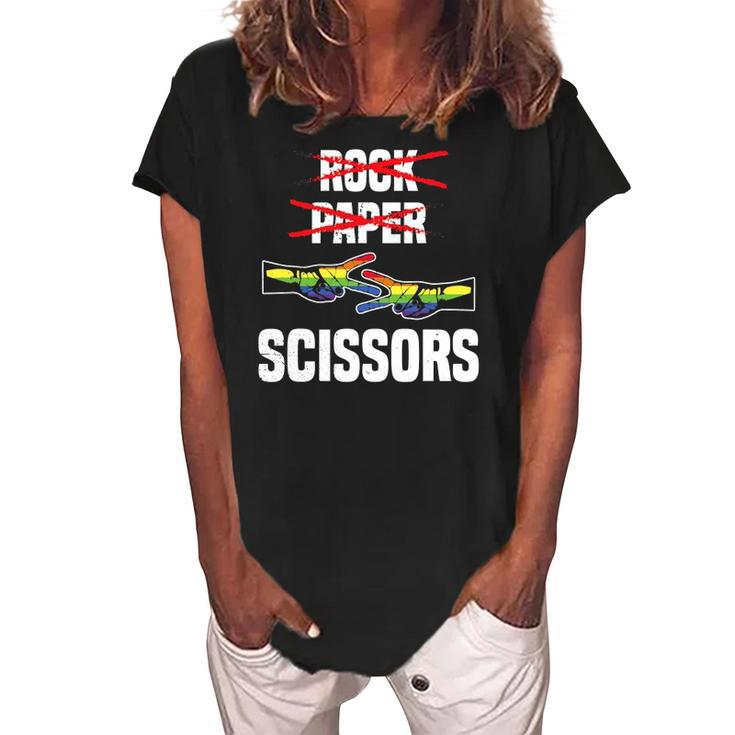 Womens Rock Paper Scissors Funny Lgbt Pride Parade Lesbian Women's Loosen Crew Neck Short Sleeve T-Shirt