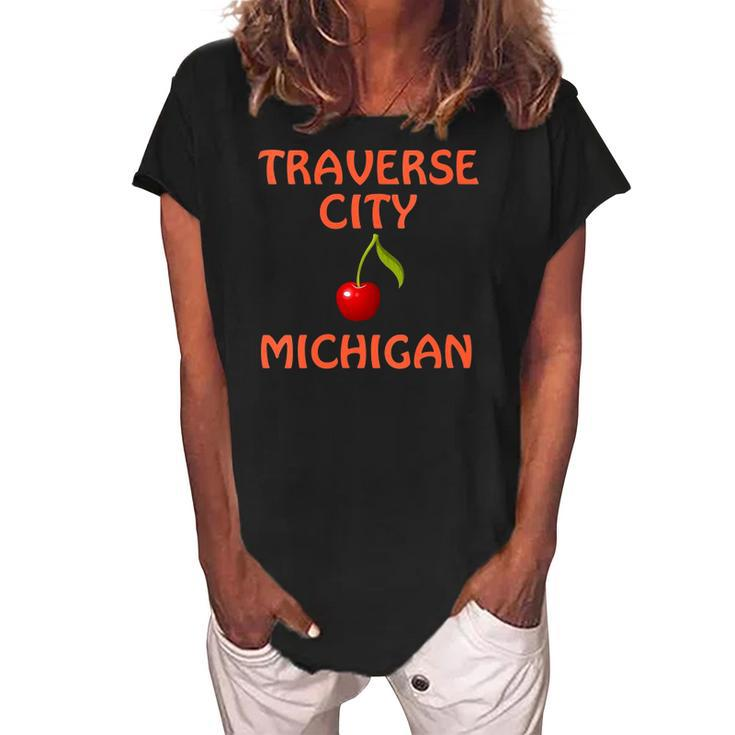 Womens Traverse City And Northern Michigan Summer Apparel Women's Loosen Crew Neck Short Sleeve T-Shirt