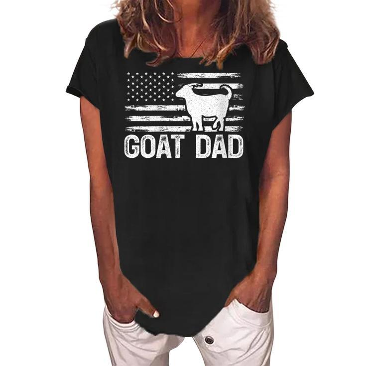 Womens Vintage Goat Dad Retro American Flag Goat 4Th Of July  Women's Loosen Crew Neck Short Sleeve T-Shirt
