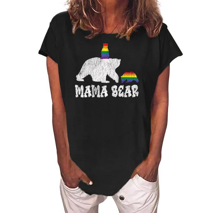 Womens Vintage Mama Bear Pride Mother Teens Mom Lesbian Gay Lgbtq Women's Loosen Crew Neck Short Sleeve T-Shirt