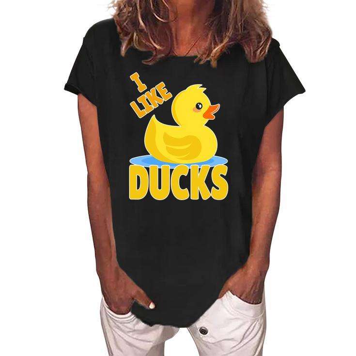 Yellow Rubber Duck Squeaker Duck I Like Ducks Women's Loosen Crew Neck Short Sleeve T-Shirt