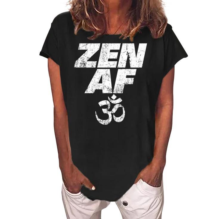 Zen Af Om Symbol Vintage Meditation Yoga Distressed  V2 Women's Loosen Crew Neck Short Sleeve T-Shirt