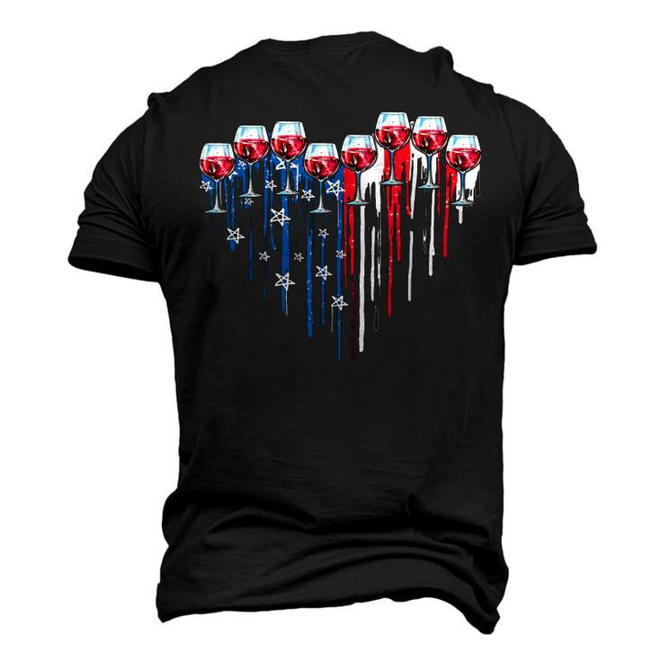 4Th Of July Wine Glasses Heart American Flag Patriotic Men's 3D T-shirt Back Print