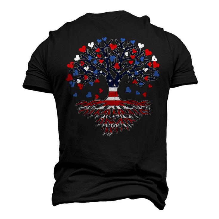American Tree 4Th Of July Usa Flag Hearts Roots Patriotic Men's 3D T-shirt Back Print