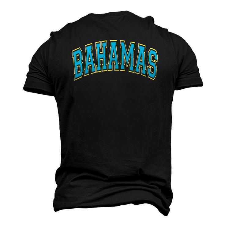 Bahamas Varsity Style Teal Text With Yellow Outline Men's 3D T-Shirt Back Print