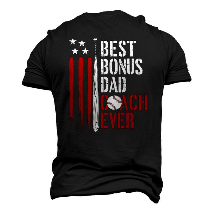 Mens Best Bonus Dad Coach Ever Proud Baseball Daddy American Flag Men's 3D T-Shirt Back Print