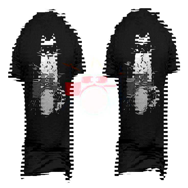 Cat Wearing Sunglasses Playing Drums Drum Kit Musician Men's 3D T-Shirt Back Print