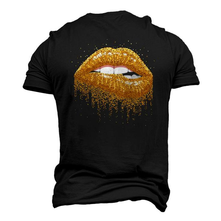 Cool Lips Bite Kiss Me -Gold Sparkle- Sexy Lips Men's 3D T-Shirt Back Print