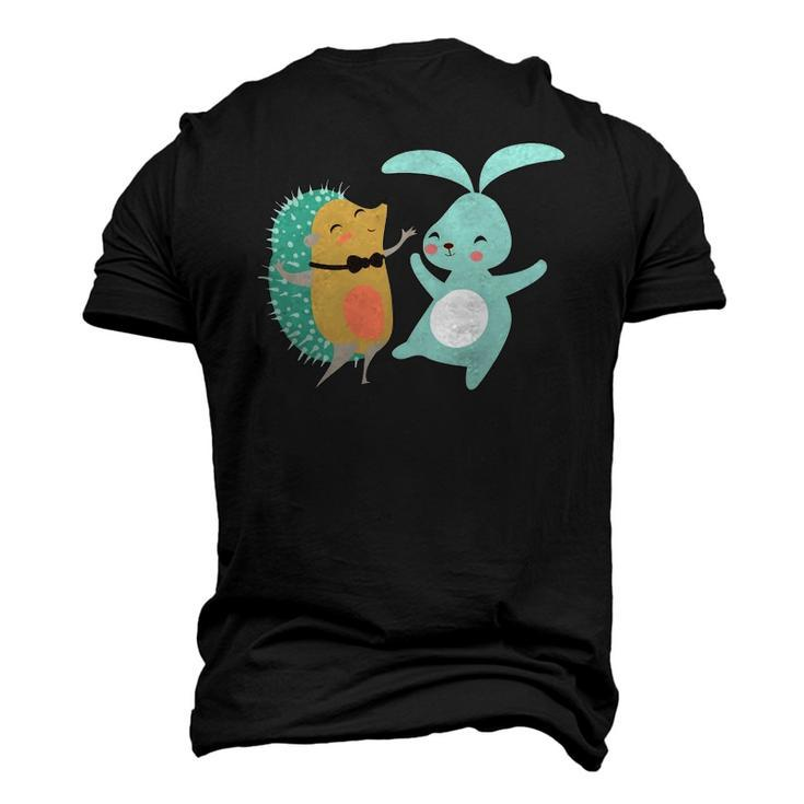 Cute Dancing Hedgehog & Rabbit Cartoon Art Men's 3D T-Shirt Back Print