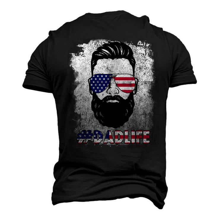 Dad Life Beard Sunglasses Usa Flag Fathers Day 4Th Of July Men's 3D T-shirt Back Print