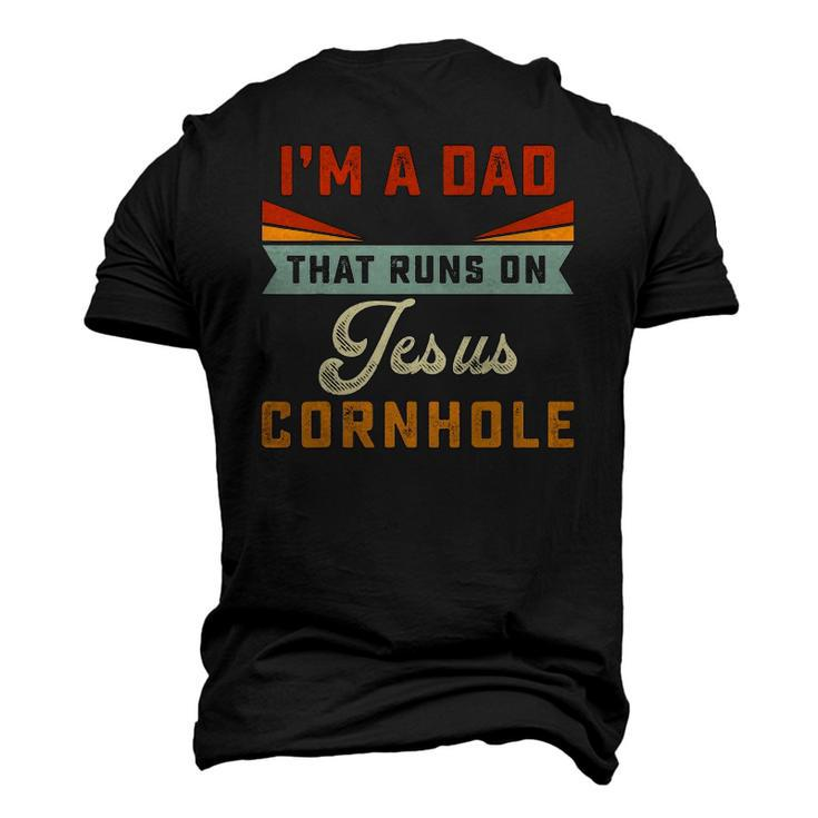 Mens Im A Dad That Runs On Jesus Cornhole Christian Vintage Men's 3D T-Shirt Back Print