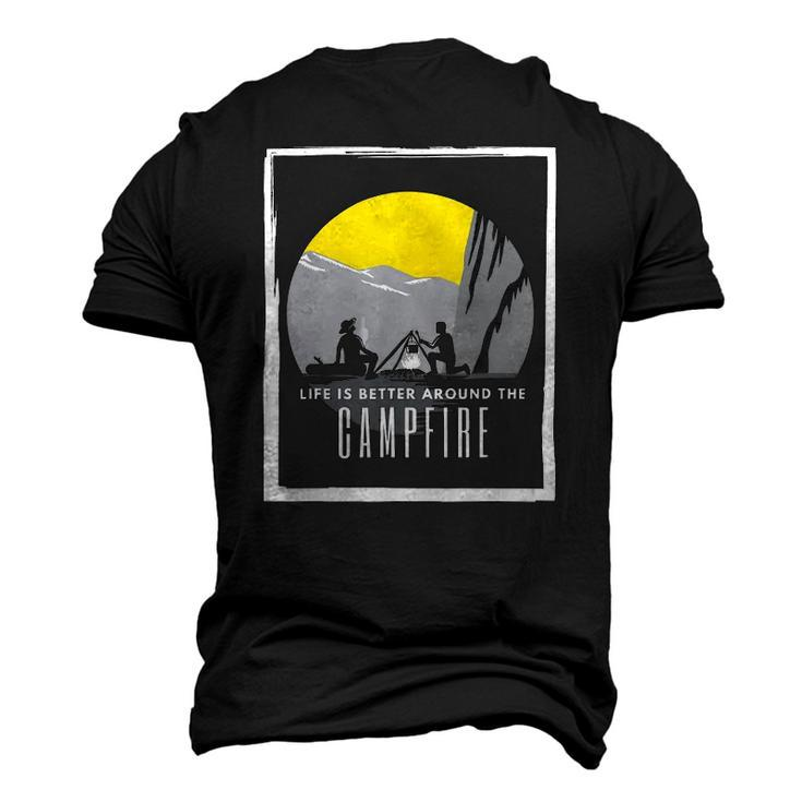 Dad And Son Outdoor Campfire On Mountain Summertime Men's 3D T-Shirt Back Print