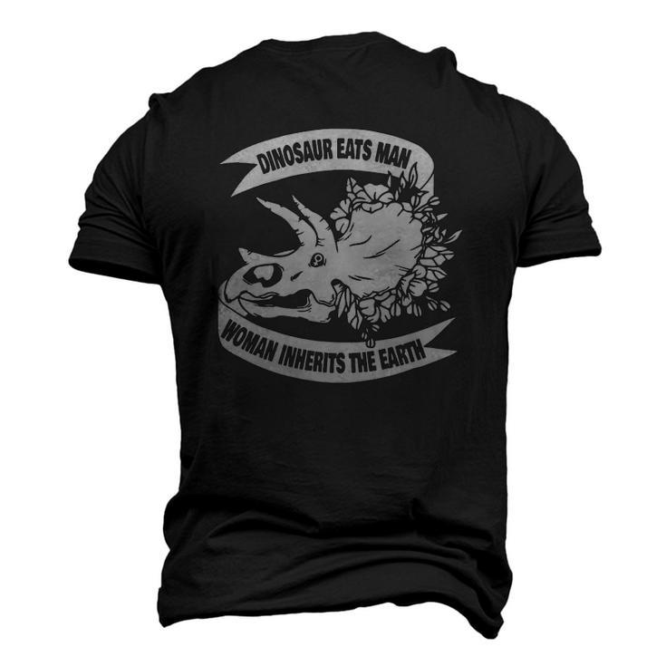 Dinosaur Eats Man Woman Inherits The Earth Men's 3D T-Shirt Back Print