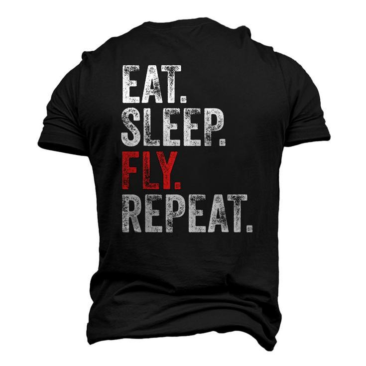 Eat Sleep Fly Repeat Aviation Pilot Vintage Distressed Men's 3D T-Shirt Back Print