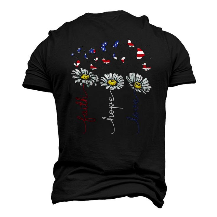 Faith Hope Love 4Th July Daisy Flowers Butterflies Us Flag Men's 3D T-Shirt Back Print