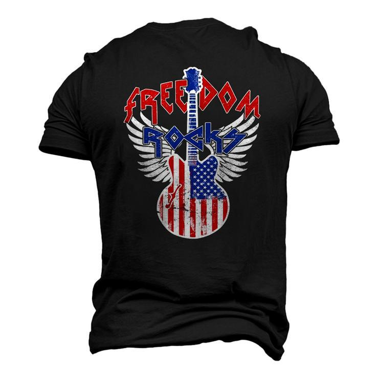 Freedom Rocks 4Th Of July Patriotic Usa Flag Rock Guitar Men's 3D T-Shirt Back Print