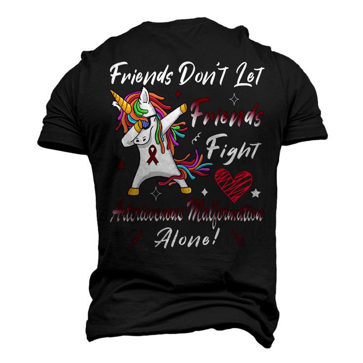 Friends Dont Let Friends Fight Arteriovenous Malformation Alone  Unicorn Burgundy Ribbon  Arteriovenous Malformation Support  Arteriovenous Malformation Awareness Men's 3D Print Graphic Crewneck Short Sleeve T-shirt