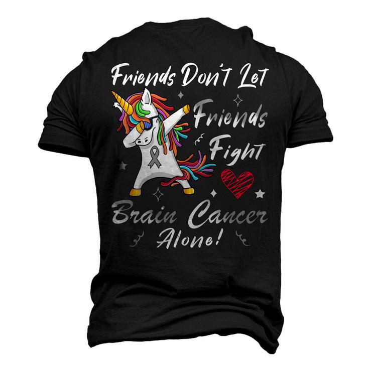 Friends Dont Let Friends Fight Brain Cancer Alone  Unicorn Grey Ribbon  Brain Cancer  Brain Cancer Awareness V2 Men's 3D Print Graphic Crewneck Short Sleeve T-shirt