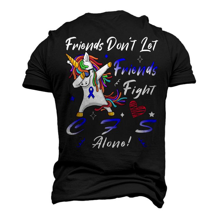 Friends Dont Let Friends Fight Chronic Fatigue Syndrome Cfs Alone  Unicorn Blue Ribbon  Chronic Fatigue Syndrome Support  Cfs Awareness Men's 3D Print Graphic Crewneck Short Sleeve T-shirt