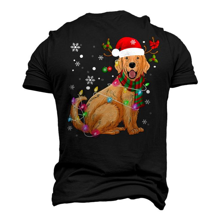 Golden Retriever Dog Wear Santa Hat Reindeer Horn Christmas Men's 3D Print Graphic Crewneck Short Sleeve T-shirt