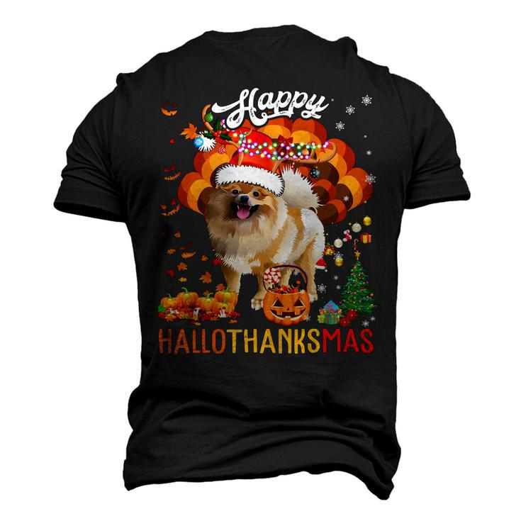 Hallothanksmas Santa Turkey Pumpkin Pomeranian Dog T-Shirt Men's 3D T-shirt Back Print