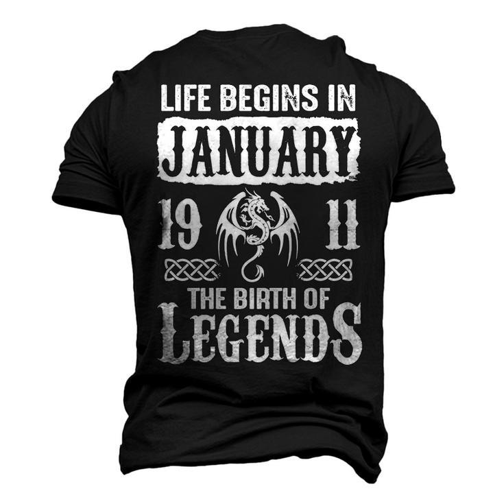 January 1911 Birthday Life Begins In January 1911 Men's 3D T-shirt Back Print