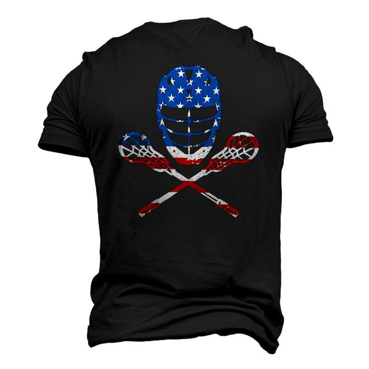 Lacrosse American Flag Lax Helmet Sticks 4Th Of July Men's 3D T-Shirt Back Print