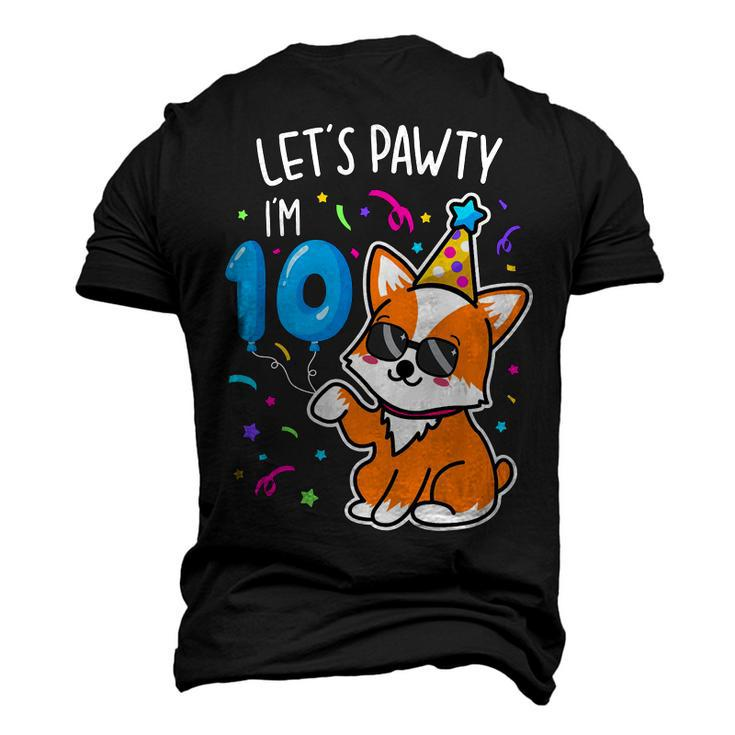 Lets Pawty Im 10Th Birthday Corgi 10 Years Old Birthday Men's 3D Print Graphic Crewneck Short Sleeve T-shirt