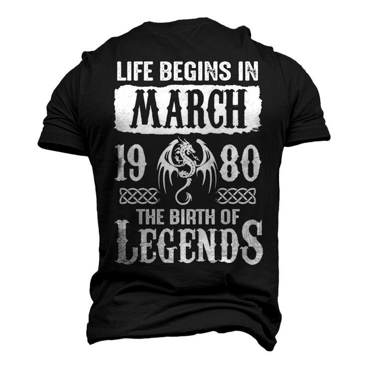 March 1980 Birthday Life Begins In March 1980 Men's 3D T-shirt Back Print