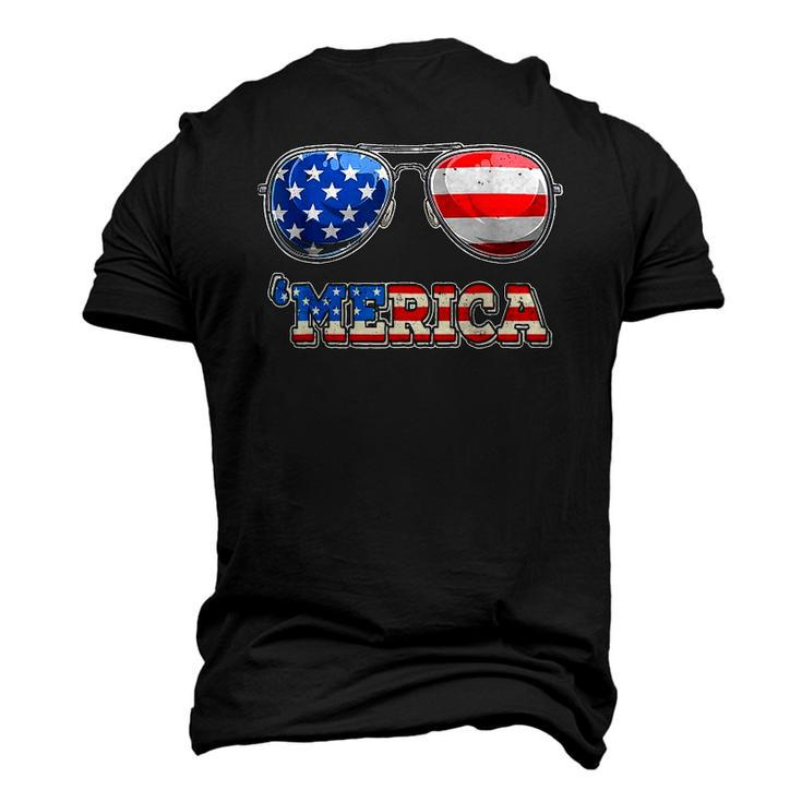 Merica Sunglasses 4Th Of July Patriotic American Flag Men's 3D T-Shirt Back Print