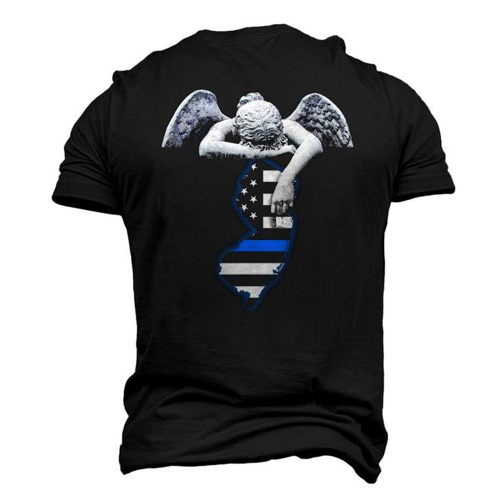 New Jersey Thin Blue Line Flag And Angel For Law Enforcement Men's 3D T-Shirt Back Print