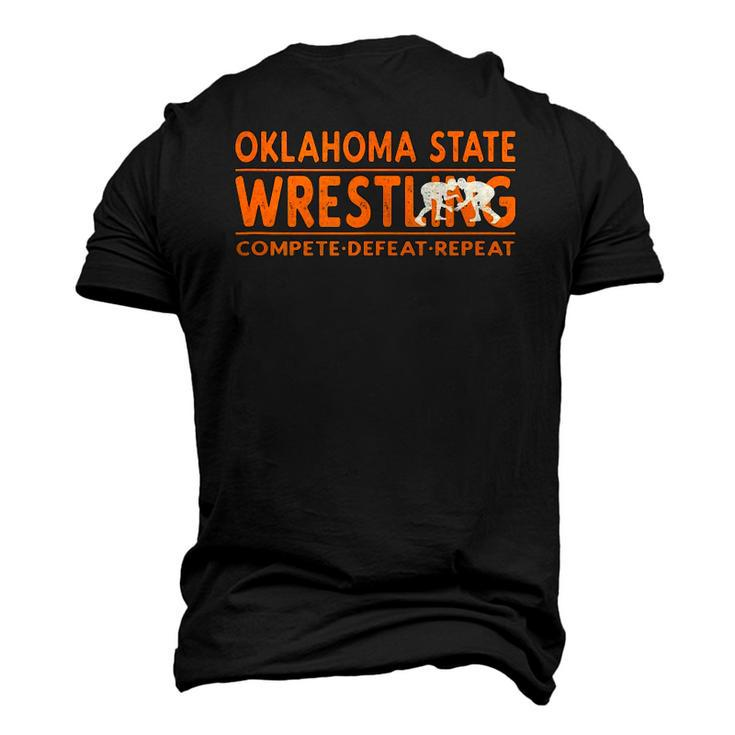 Oklahoma State Wrestling Compete Defeat Repeat Men's 3D T-Shirt Back Print
