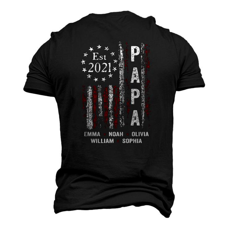 Papa Est 2021 Emma Noah Olivia William Sophia Vintage American Flag Men's 3D T-Shirt Back Print