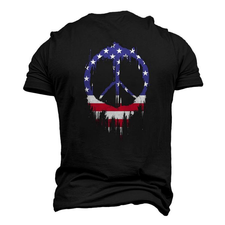 Patriotic Peace Sign American Flag 4Th Of July Retro Hippie Men's 3D T-Shirt Back Print