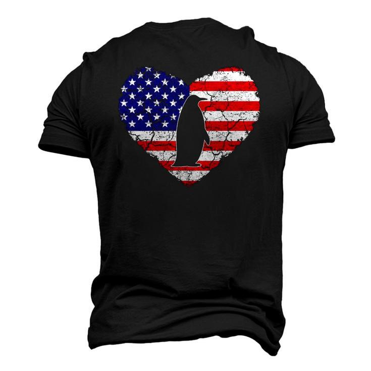 Penguin Vintage American Flag Heart 4Th Of July Animal Lover Classic Men's 3D T-Shirt Back Print