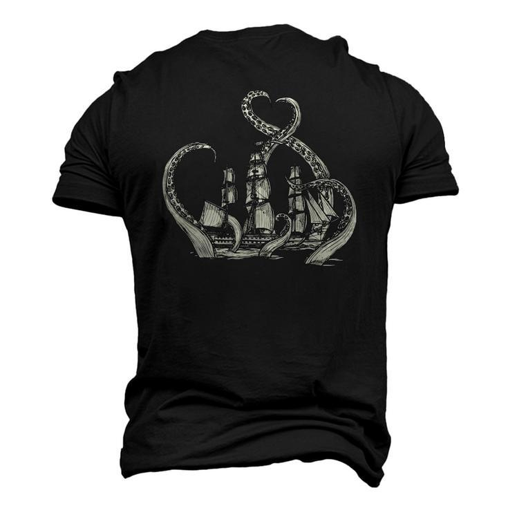 Pirate Ship Octopus Buccaneer Freebooter Crossed Bones Skull Men's 3D T-Shirt Back Print