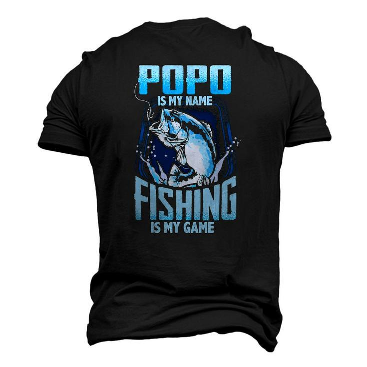 Mens Popo Is My Name Fishing Is My Game Fathers Day Men's 3D T-Shirt Back Print
