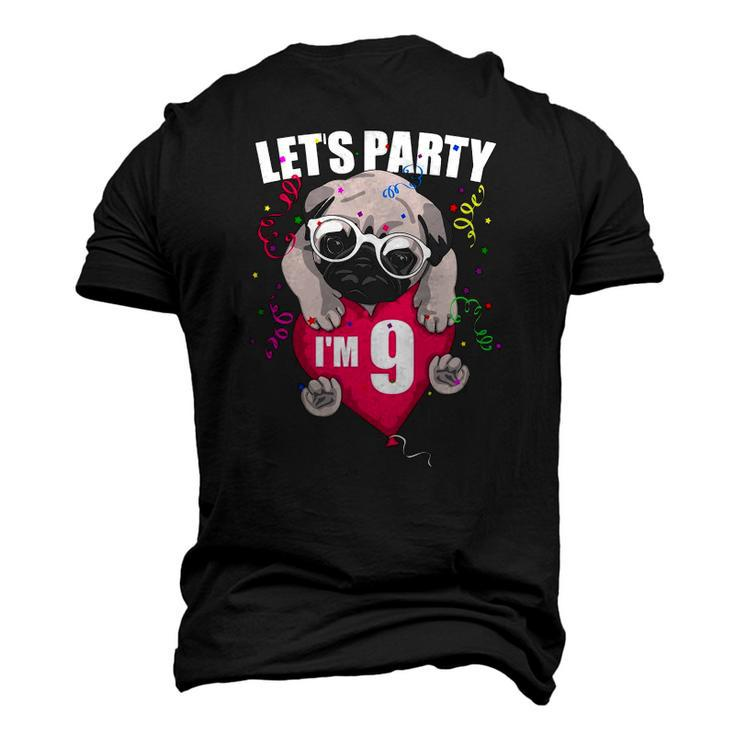 Pug Birthday Im Nine Lets Party 9Th Bday Cute Dog Flying Men's 3D T-Shirt Back Print