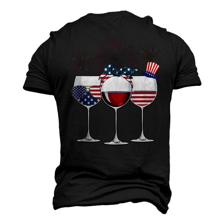 Red White And Blue Wine Glass 4Th Of July Men's 3D T-shirt Back Print