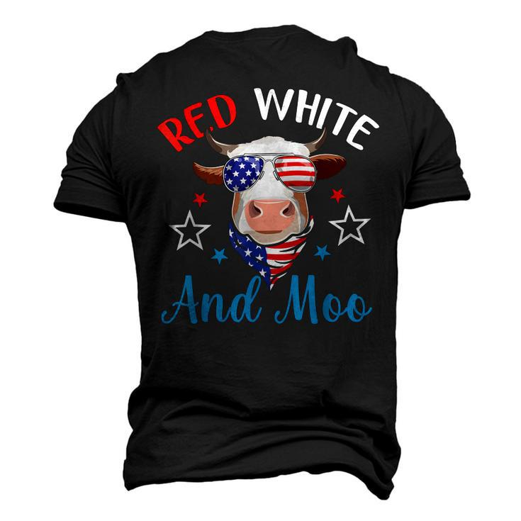 Red White And Moo 4Th Of July Cow Usa Flag Farmer Patriotic Men's 3D T-shirt Back Print