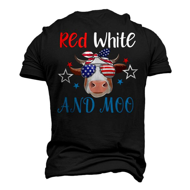 Red White And Moo Patriotic Cow Usa Flag 4Th Of July Farmer Men's 3D T-shirt Back Print
