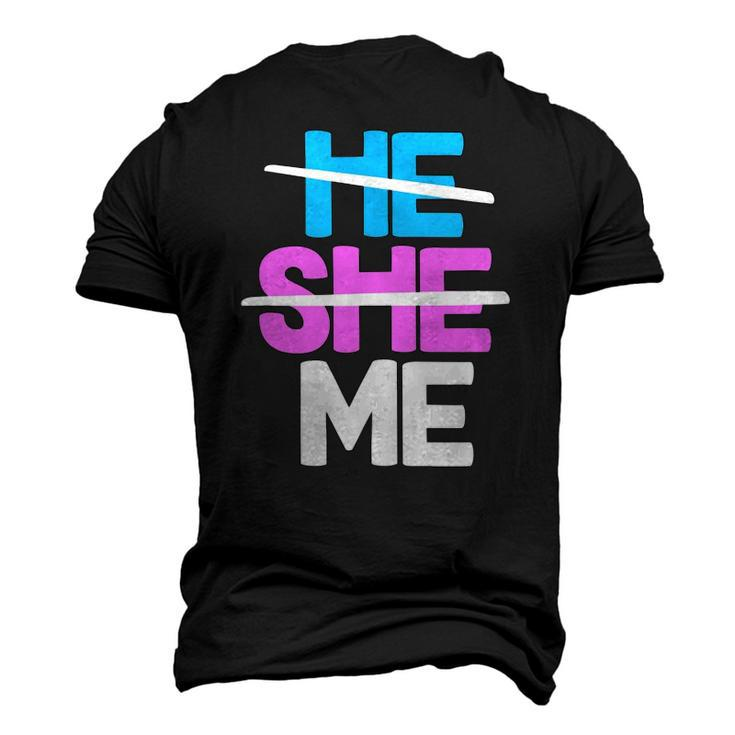 He She Me Nonbinary Non Binary Agender Queer Trans Lgbtqia Men's 3D T-Shirt Back Print