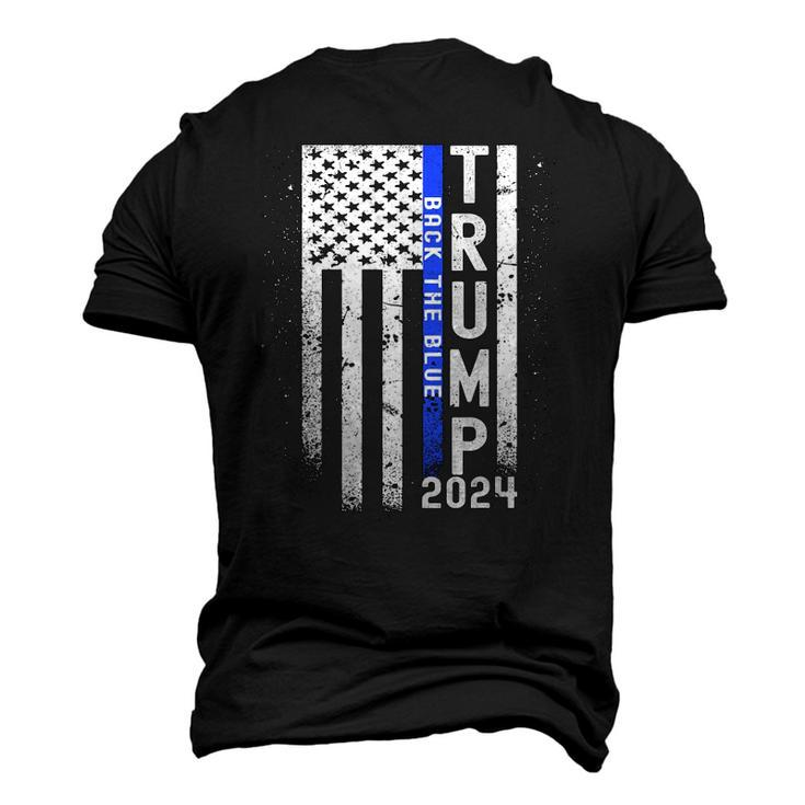 Trump 2024 Back The Blue American Flag Blue Line 4Th Of July Men's 3D T-Shirt Back Print