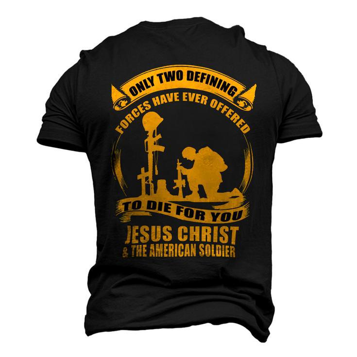 Veteran Veterans Day Two Defining Forces Jesus Christ And The American Soldier 85 Navy Soldier Army Military Men's 3D Print Graphic Crewneck Short Sleeve T-shirt