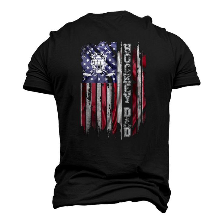Vintage Usa American Flag Proud Hockey Dad Silhouette Men's 3D T-Shirt Back Print