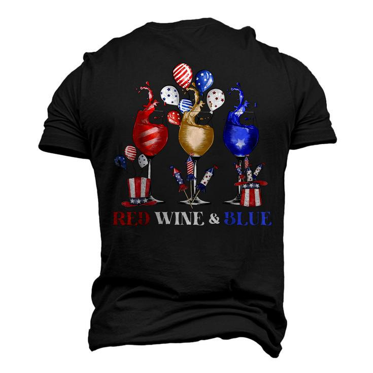 Wine Glasses 4Th Of July Red White And Blue Firework Men's 3D T-shirt Back Print